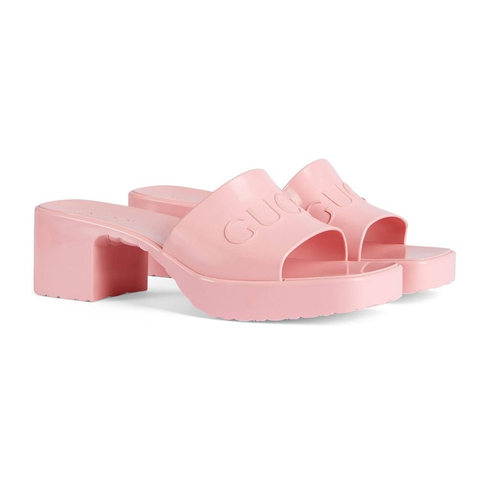 Gucci Women's Pink Rubber Slide Sandal